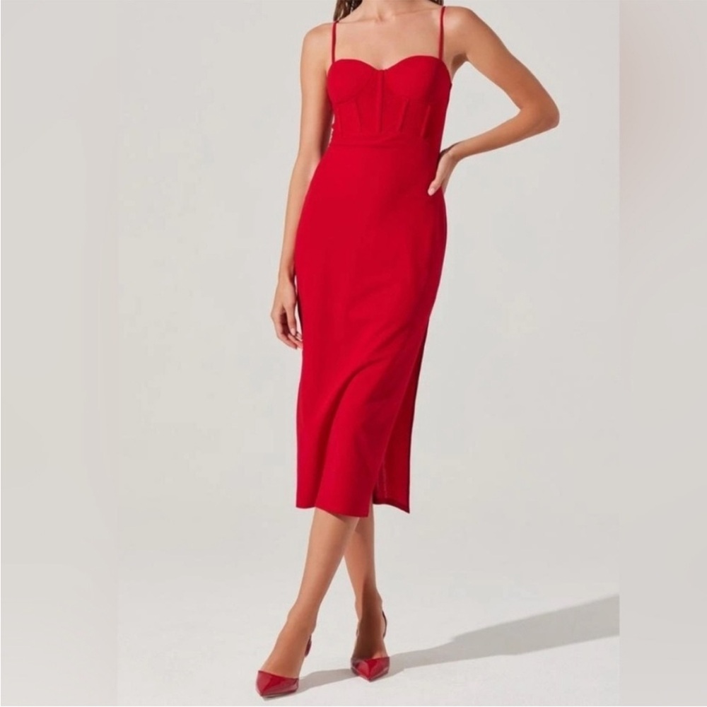 ASTR the Label Red Corset Mesh Bodice Bustier‎ Midi Dress from Nordstrom Size L
